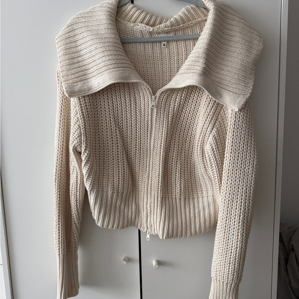 Aerie Cream Zip-Up Cardigan